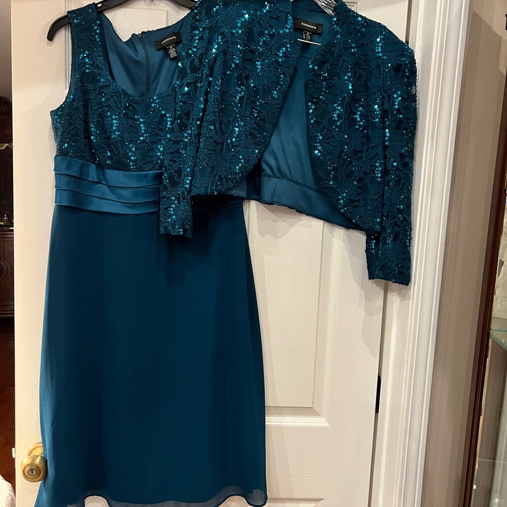 R&M Richards Teal Sequin Blazer size 12 what a beautiful Mother of the bride dre